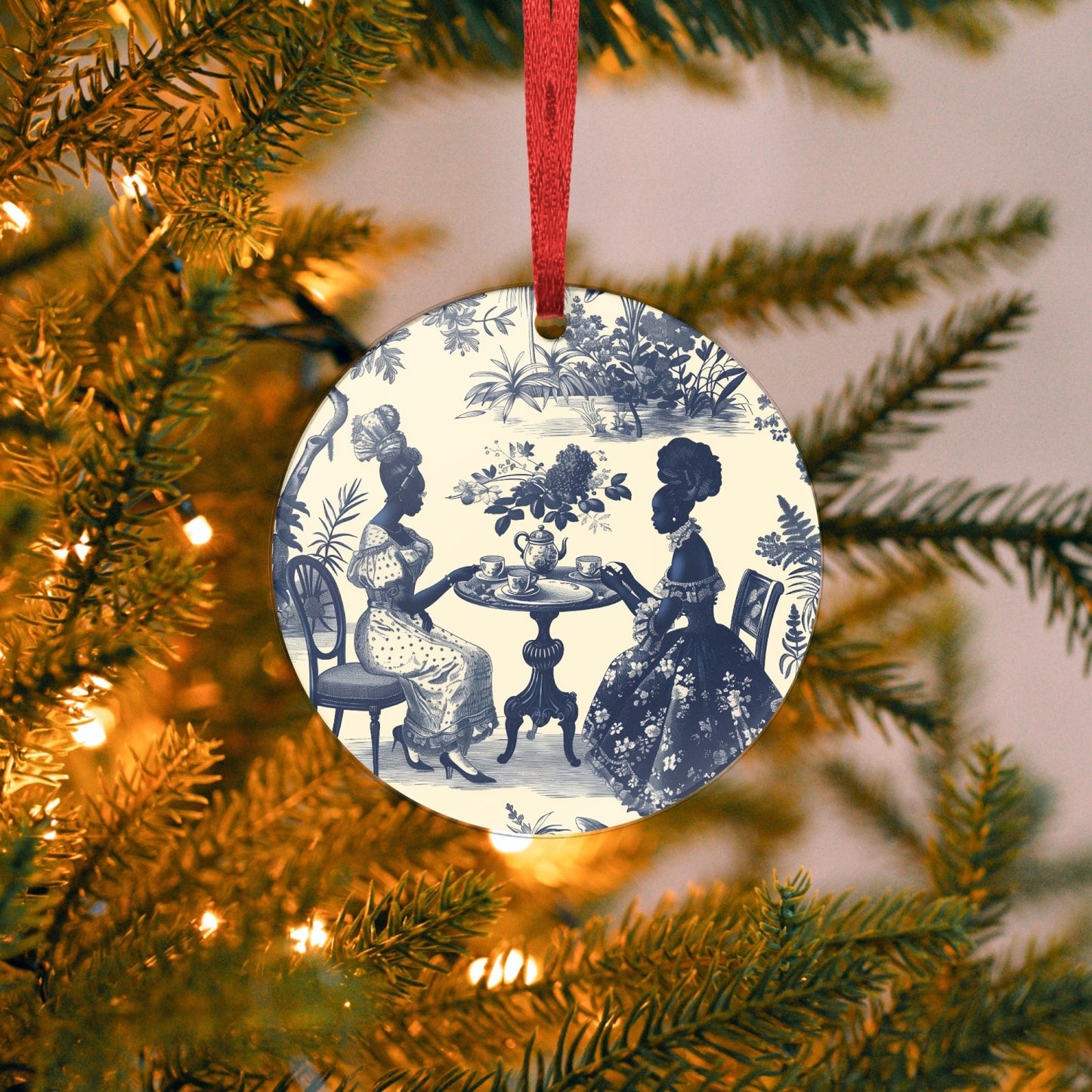 High Tea in the Garden Acrylic Round Hanging Ornament