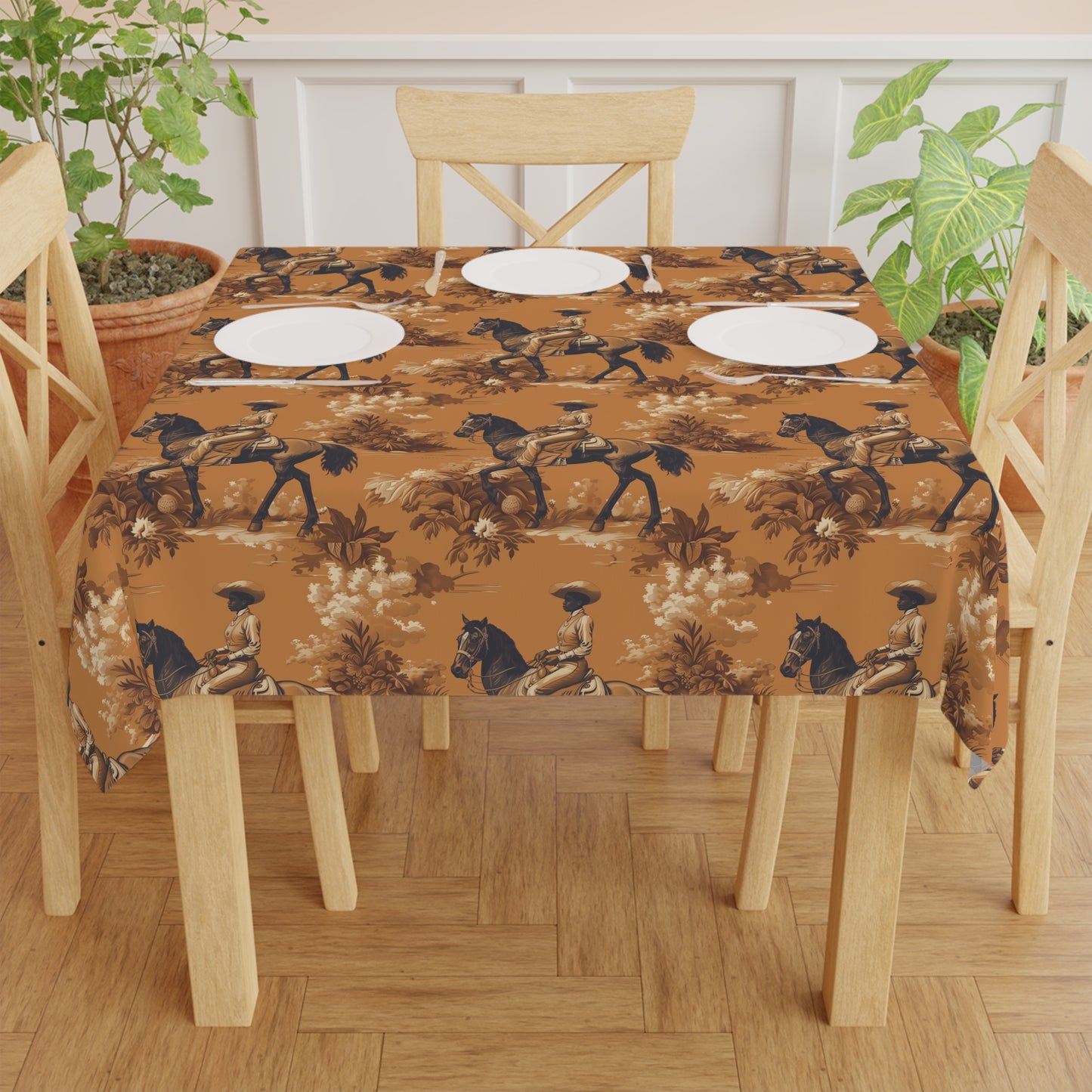 American Western Cowgirl II | Rustic Cowboy Tablecloth - Western Decor, Dining Room Table Cover, Farmhouse Style, Country Kitchen, Outdoor Table Decoration