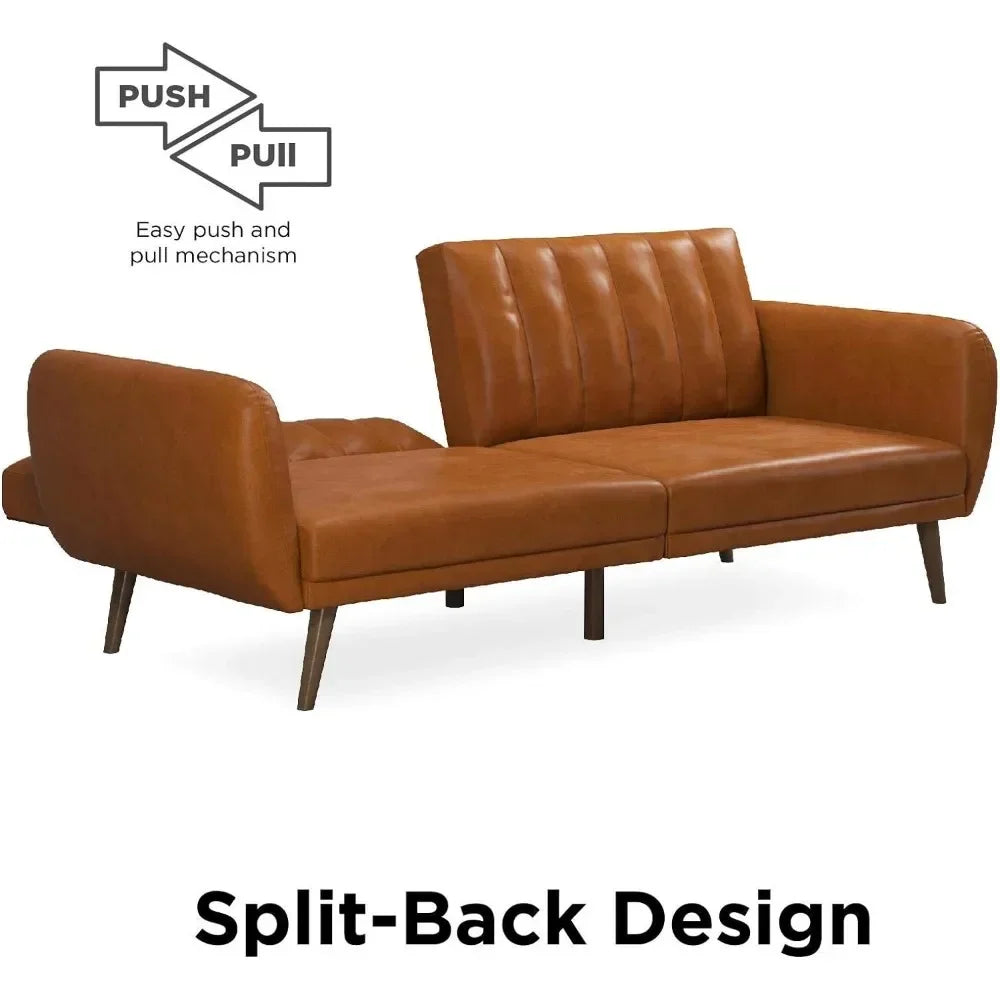 Mid-Century Modern Adjustable Faux Leather Futon Sofa