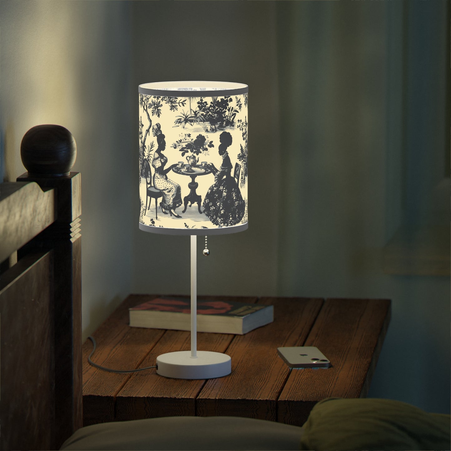 Black High Tea in the Garden Toile de Jouy Lamp on a Stand, US|CA plug
