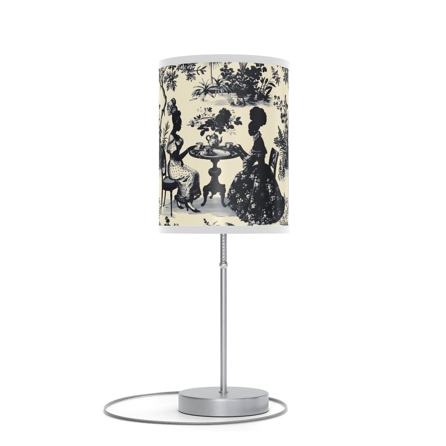 Black High Tea in the Garden Toile de Jouy Lamp on a Stand, US|CA plug