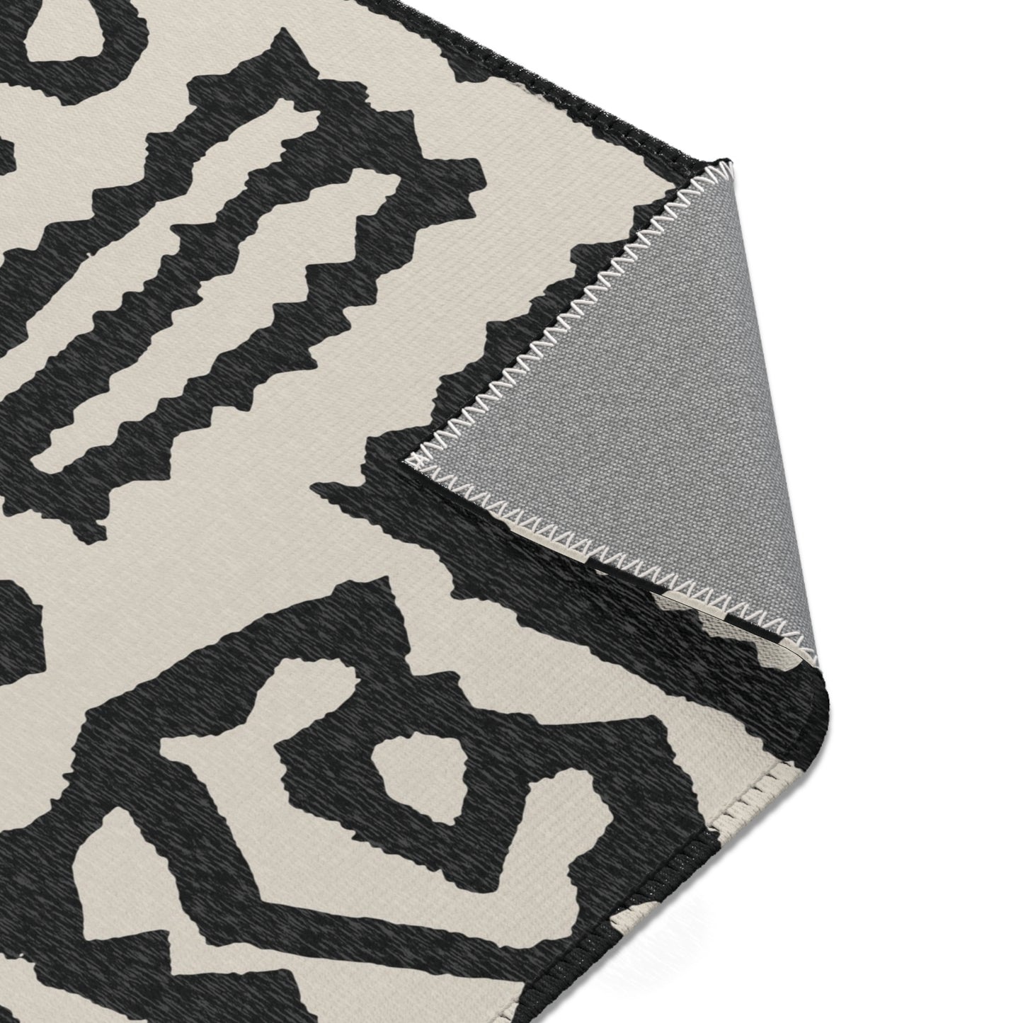 White + Black African Mudcloth Area Rug - Boho Chic Design for Living Room and Bedroom | Eco-Friendly Home Decor