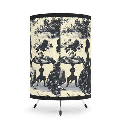 Black High Tea in the Garden Toile de Jouy | Tripod Lamp with High-Res Printed Shade, US\CA plug