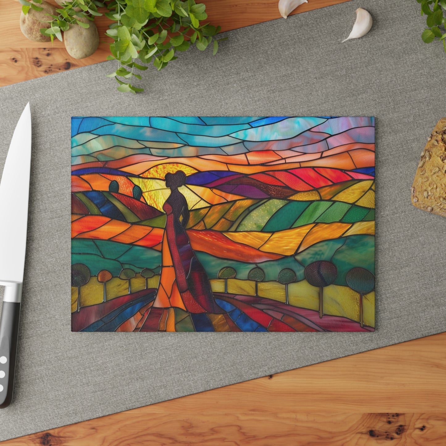 Vineyard Art Glass Cutting Board, Woman Art, Wine lover art, Napa Valley Art, Glass Art, Napa Valley Souvenir