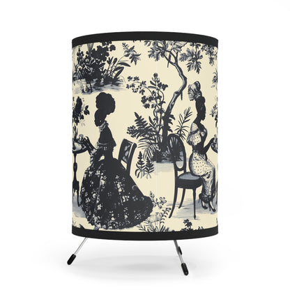 Black High Tea in the Garden Toile de Jouy | Tripod Lamp with High-Res Printed Shade, US\CA plug