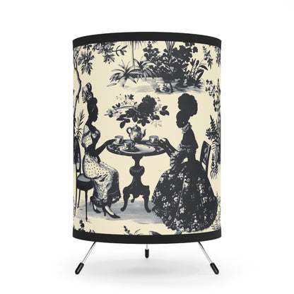 Black High Tea in the Garden Toile de Jouy | Tripod Lamp with High-Res Printed Shade, US\CA plug