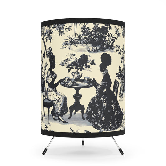 Black High Tea in the Garden Toile de Jouy | Tripod Lamp with High-Res Printed Shade, US\CA plug