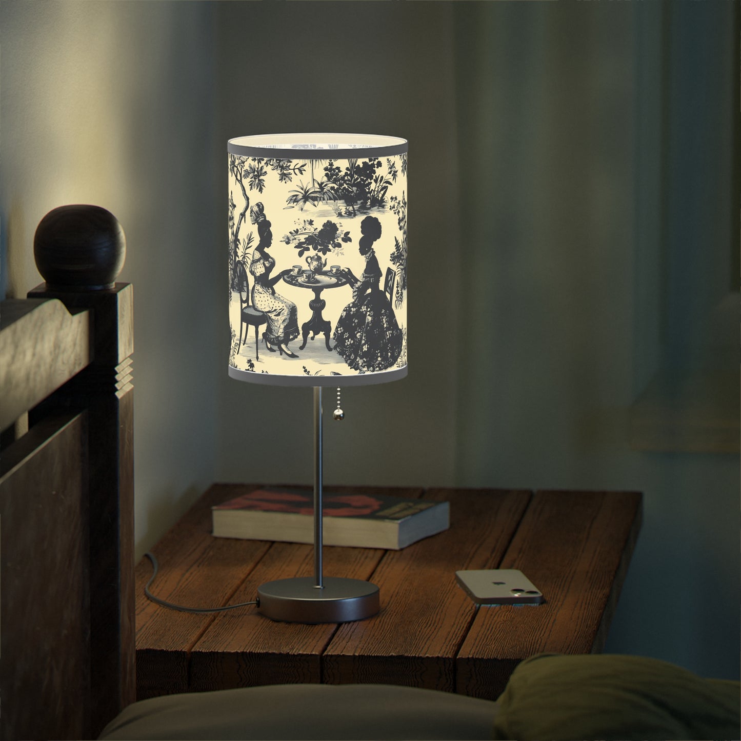 Black High Tea in the Garden Toile de Jouy Lamp on a Stand, US|CA plug