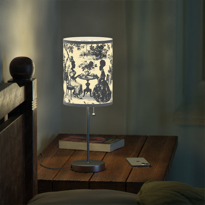Black High Tea in the Garden Toile de Jouy Lamp on a Stand, US|CA plug
