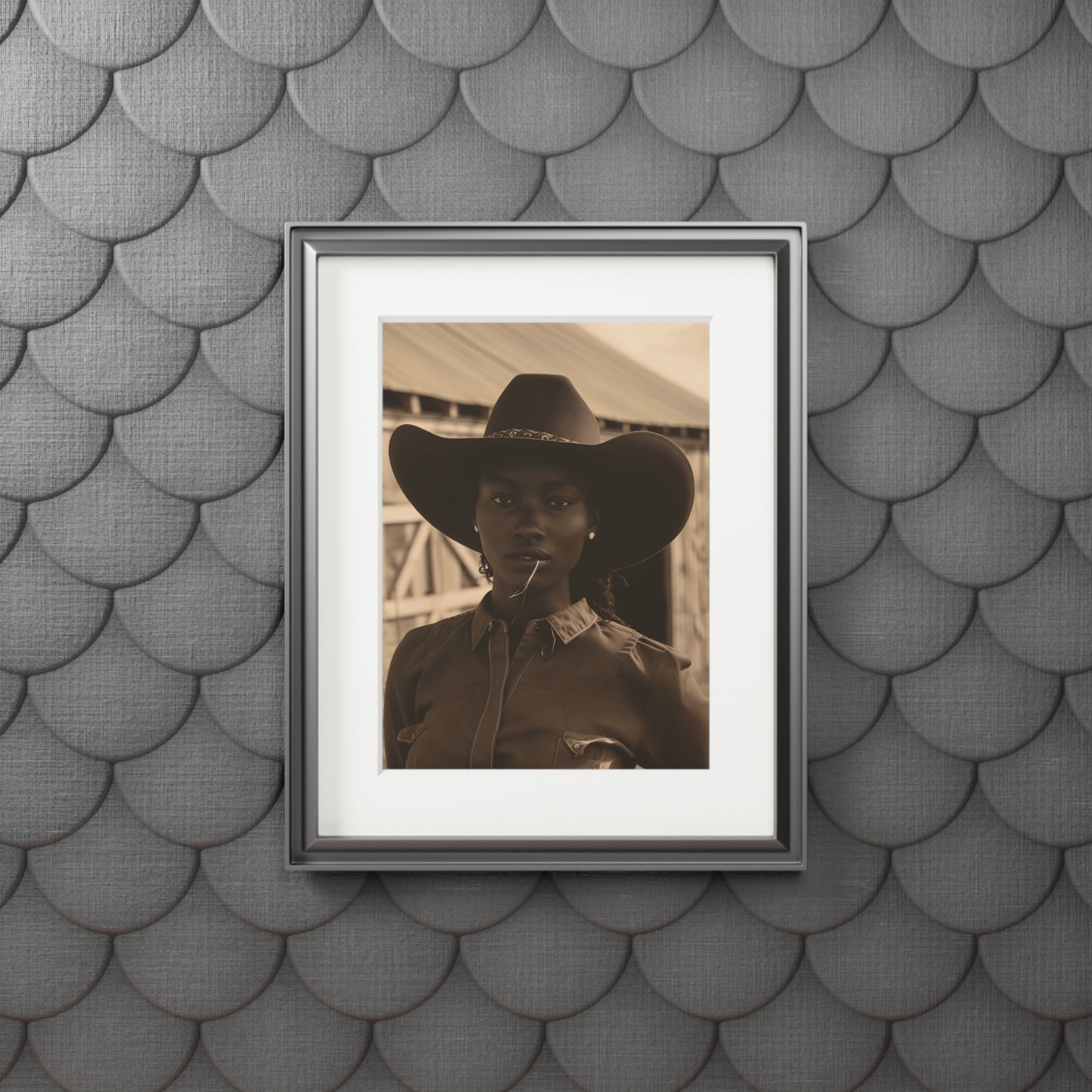 Black Cowgirl, Fine Art Prints (Passepartout Paper Frame)