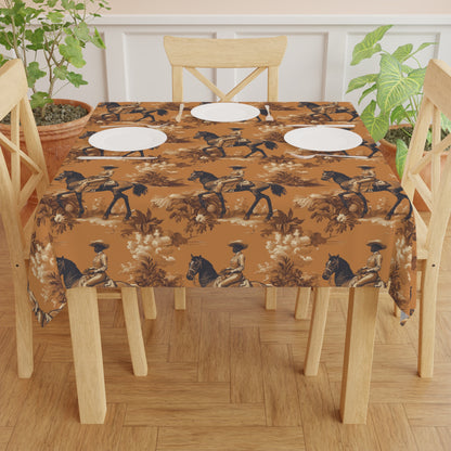 American Western Cowgirl II | Rustic Cowboy Tablecloth - Western Decor, Dining Room Table Cover, Farmhouse Style, Country Kitchen, Outdoor Table Decoration