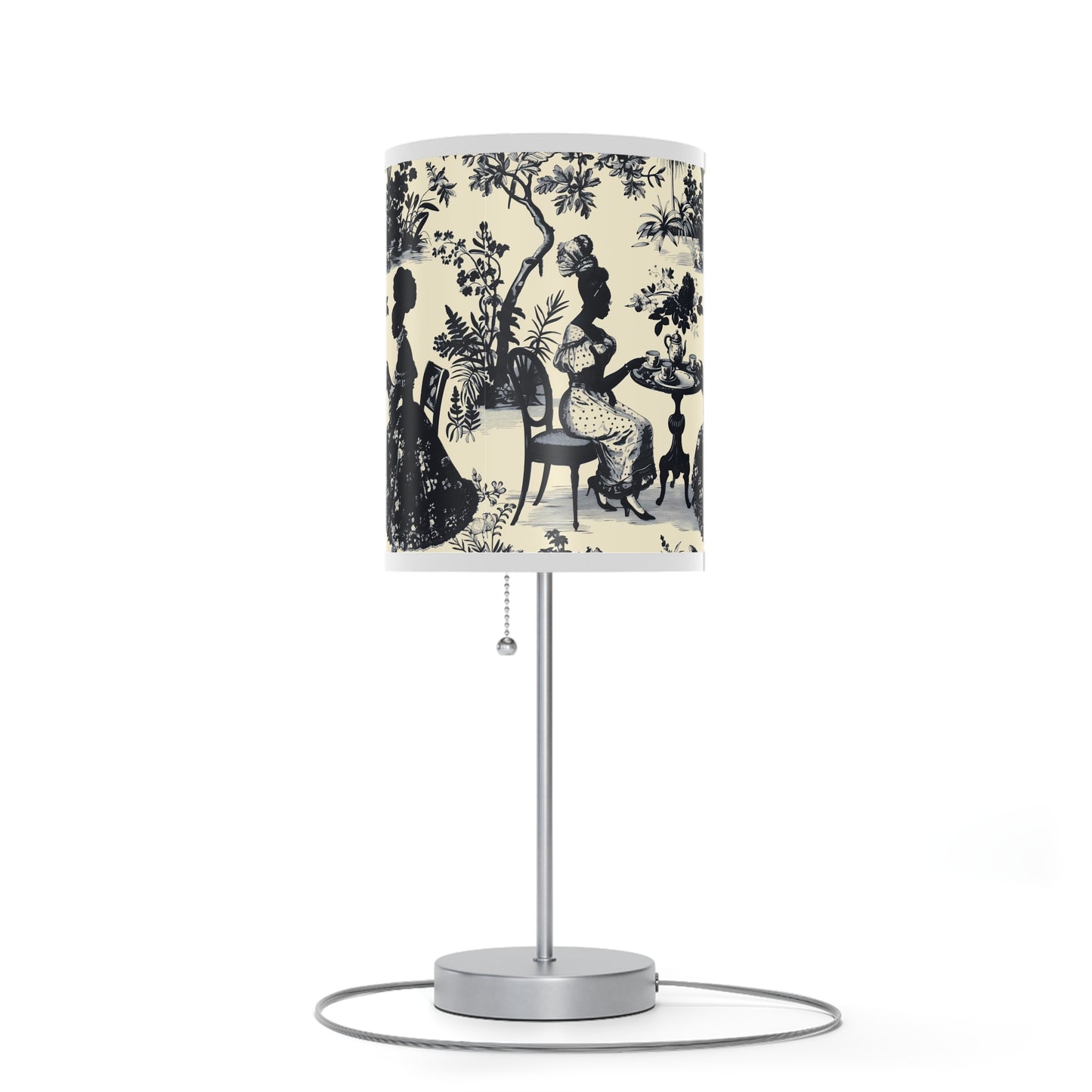 Black High Tea in the Garden Toile de Jouy Lamp on a Stand, US|CA plug