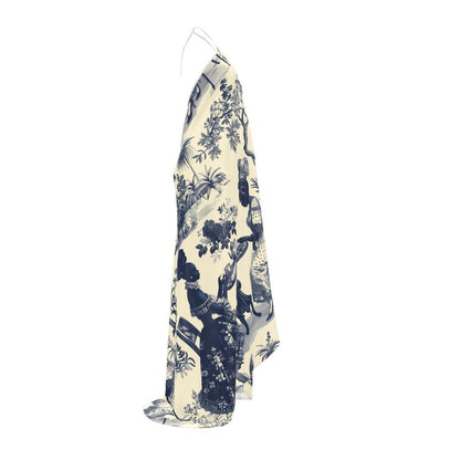 High Tea in the Garden Toile de Jouy Halter Backless Dress