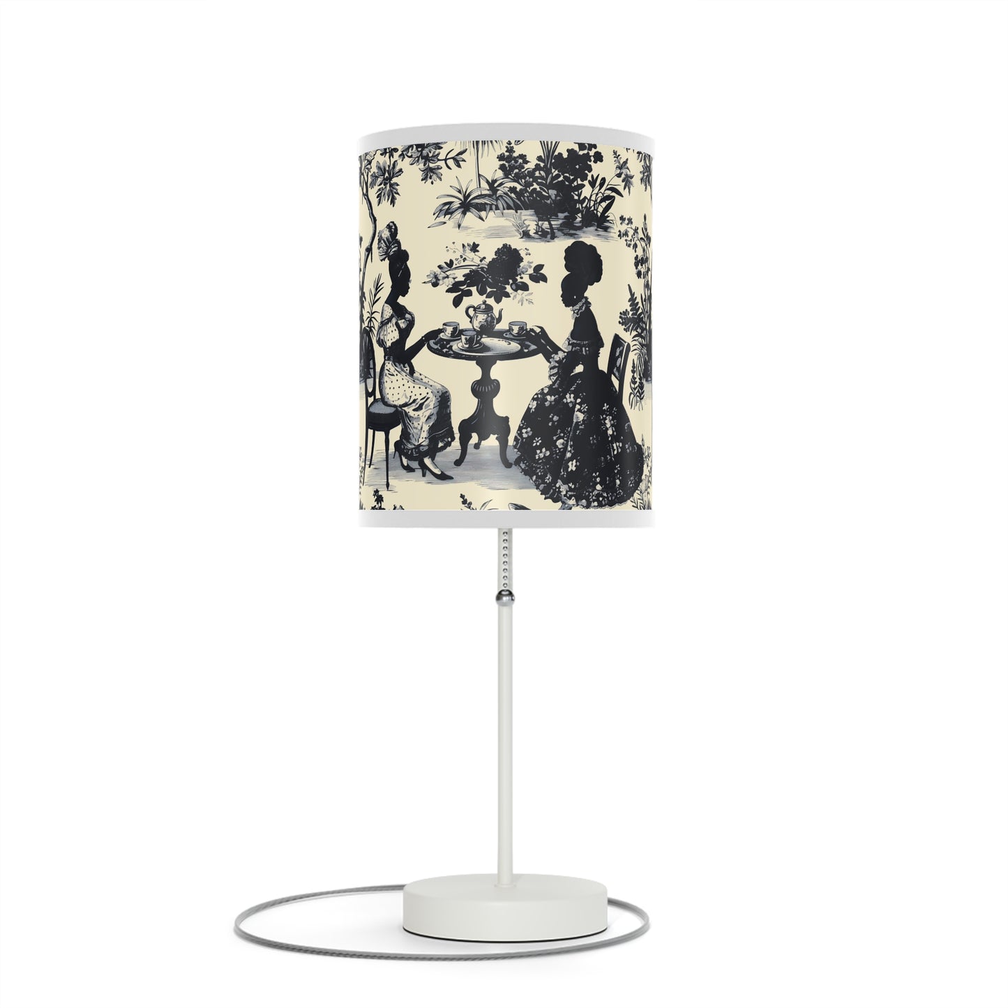 Black High Tea in the Garden Toile de Jouy Lamp on a Stand, US|CA plug