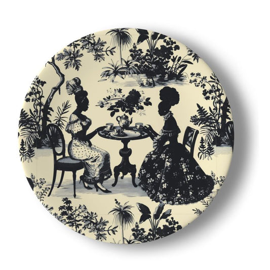 Black High Tea in the Garden Toile de Jouy Ceramic China Plates