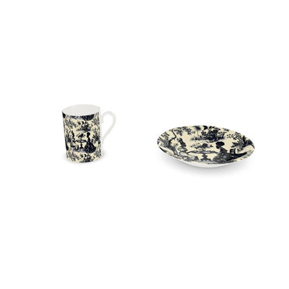 Black High Tea in the Garden Toile de Jouy  Cup and Saucer