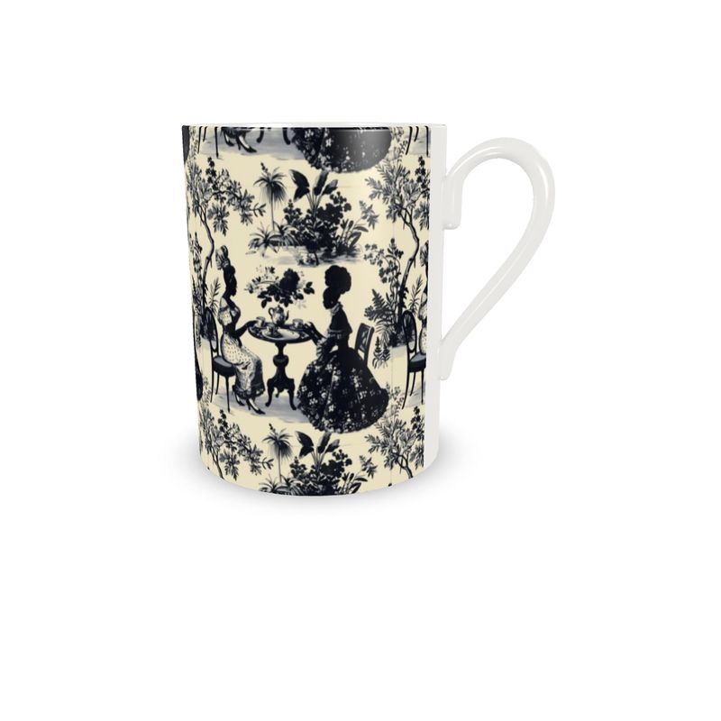 Black High Tea in the Garden Toile de Jouy  Cup and Saucer