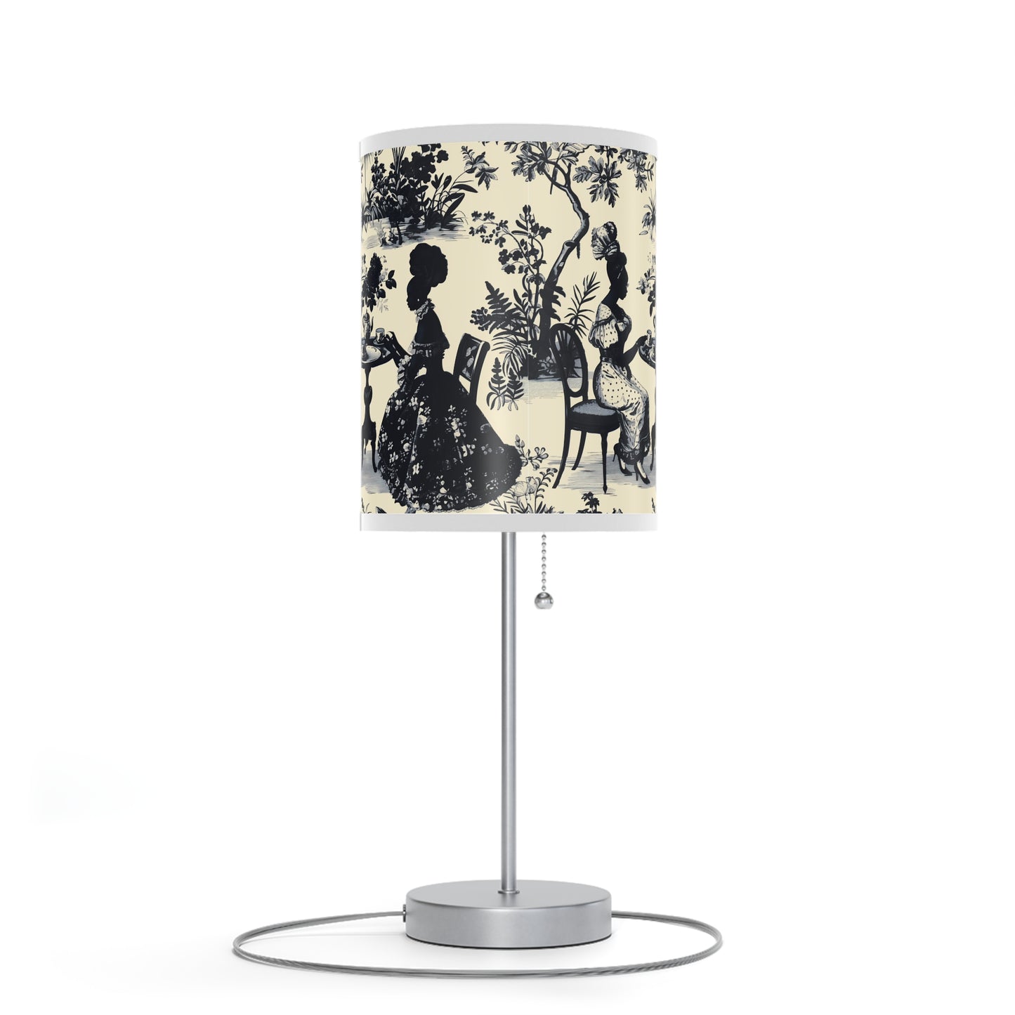 Black High Tea in the Garden Toile de Jouy Lamp on a Stand, US|CA plug