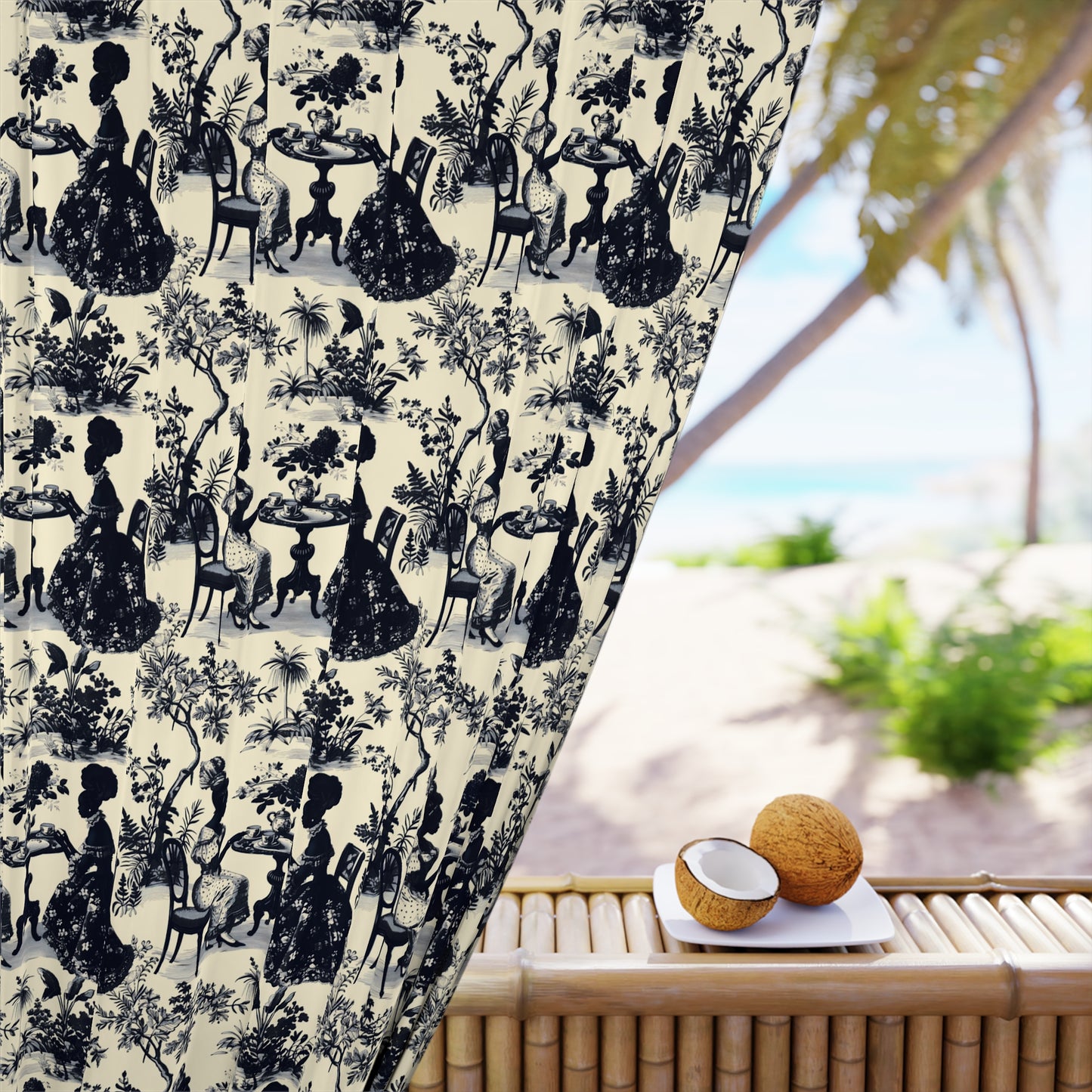 1-Panel High Tea in the Garden Black Toile de Jouy Elegant Window Curtain, Black Floral Drapes, Vintage Style, French Country Curtains