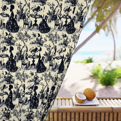 1-Panel High Tea in the Garden Black Toile de Jouy Elegant Window Curtain, Black Floral Drapes, Vintage Style, French Country Curtains