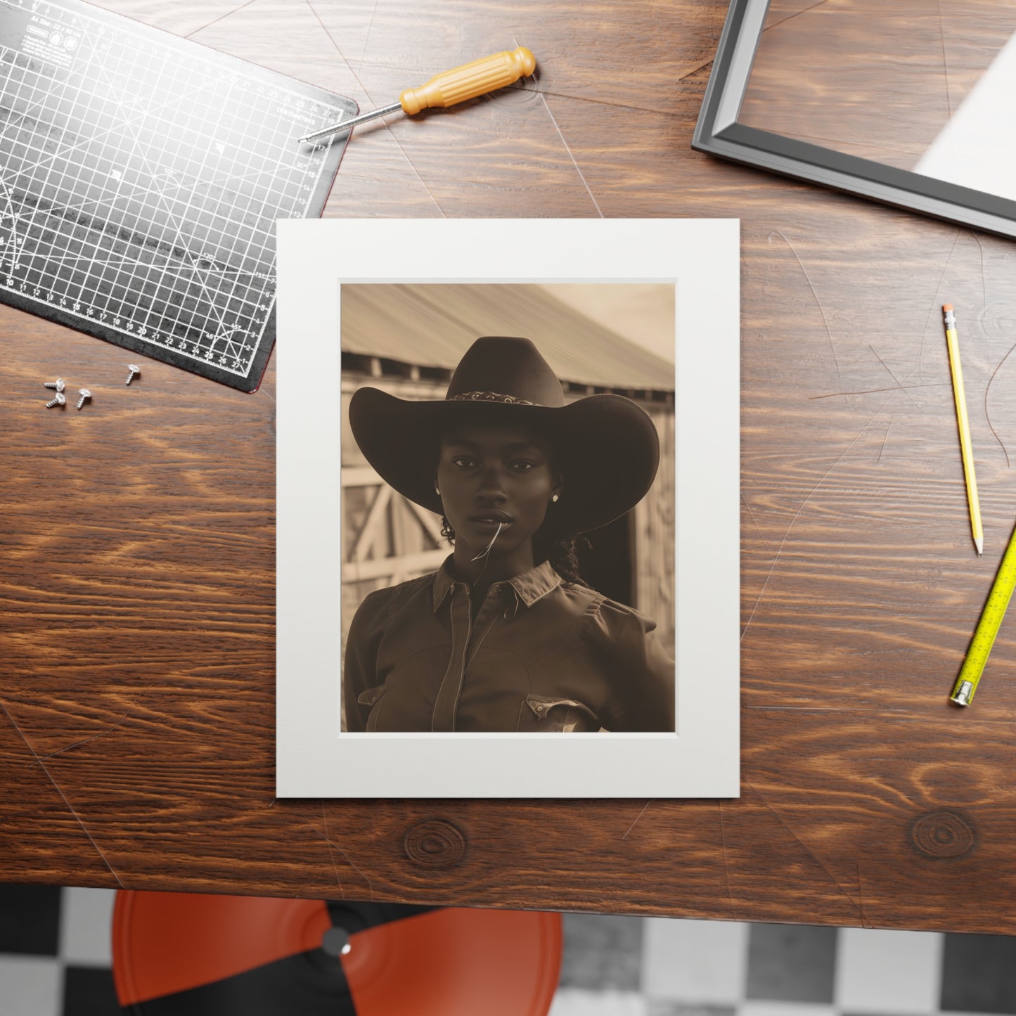 Black Cowgirl, Fine Art Prints (Passepartout Paper Frame)