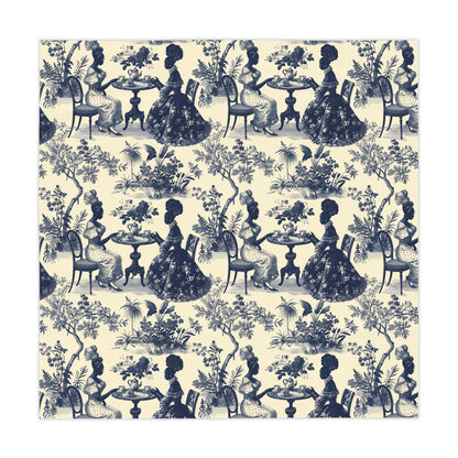 Toile de jouy Table Cloth, Blue Floral Table Cloth, Cream Table Cloth, Toile Home Decor Table Cloth, African American Women Art Table Cloth