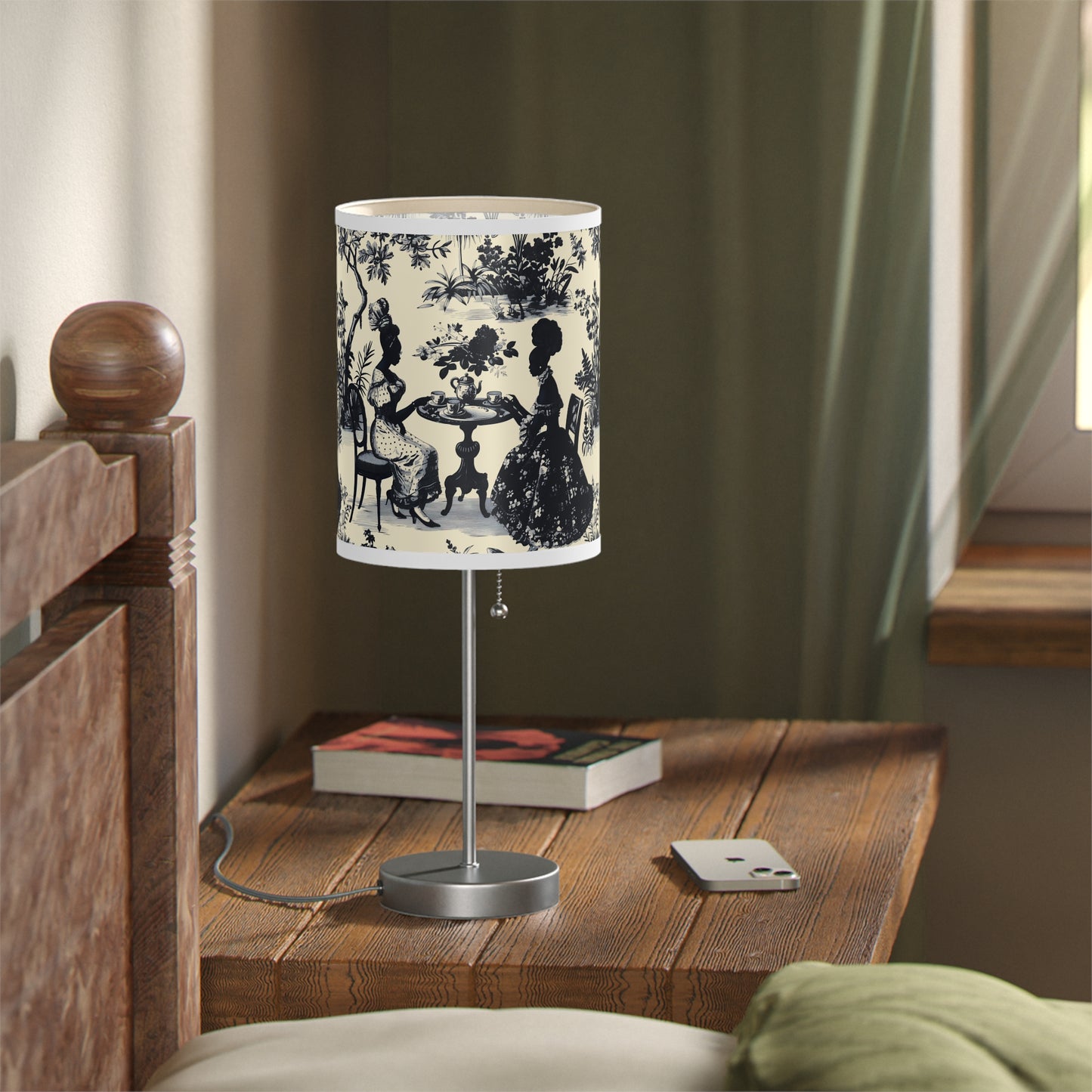 Black High Tea in the Garden Toile de Jouy Lamp on a Stand, US|CA plug