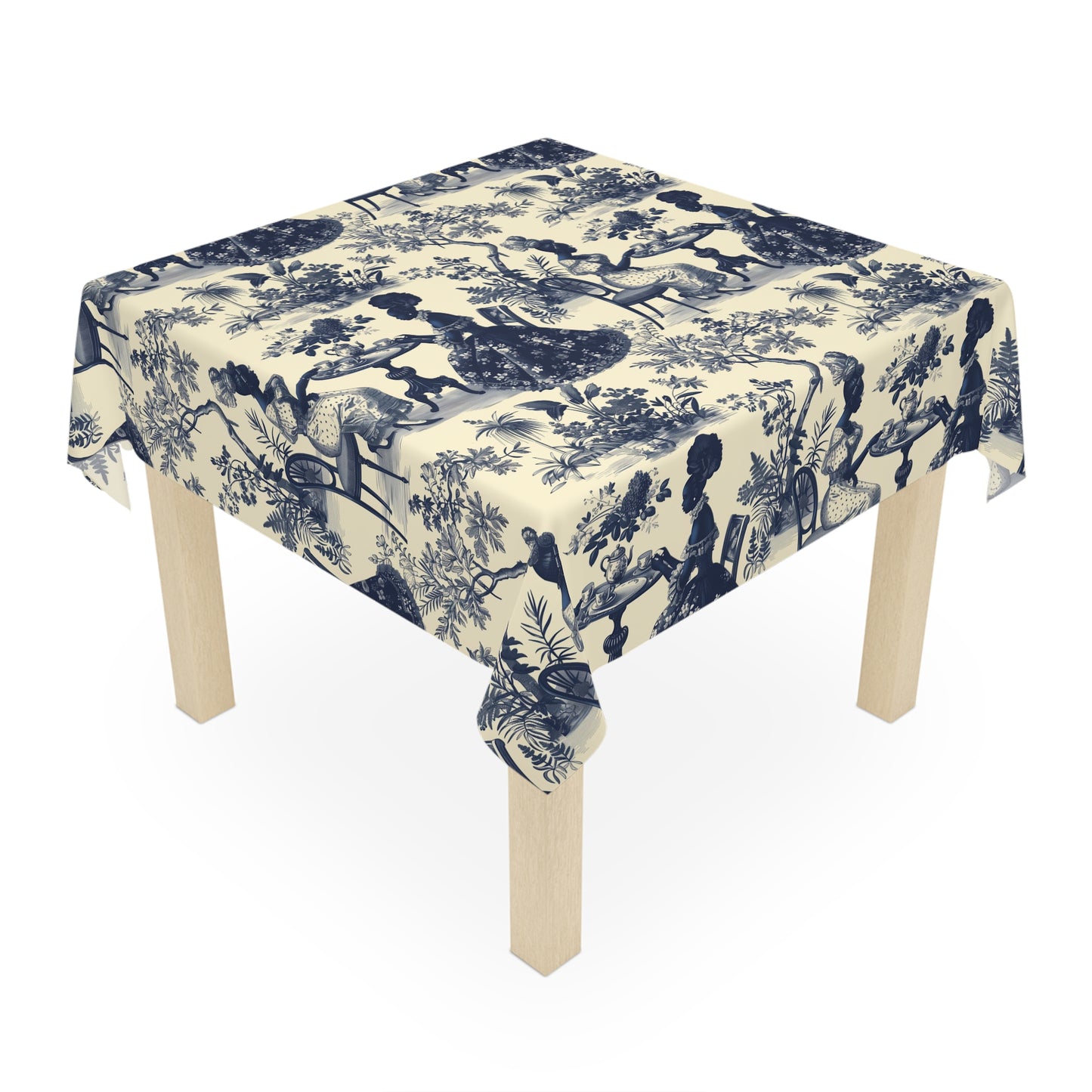 Toile de jouy Table Cloth, Blue Floral Table Cloth, Cream Table Cloth, Toile Home Decor Table Cloth, African American Women Art Table Cloth