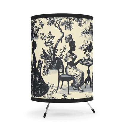 Black High Tea in the Garden Toile de Jouy | Tripod Lamp with High-Res Printed Shade, US\CA plug