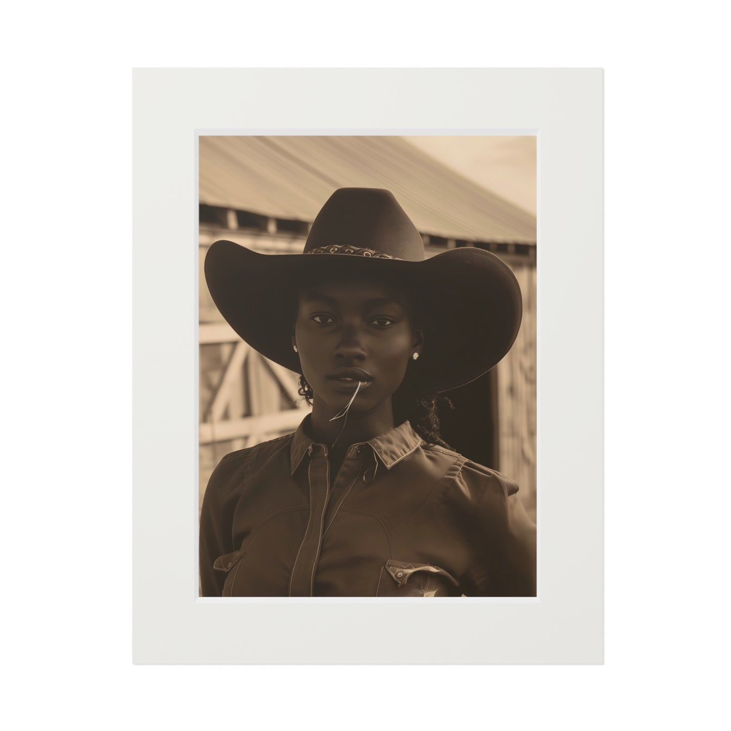 Black Cowgirl, Fine Art Prints (Passepartout Paper Frame)