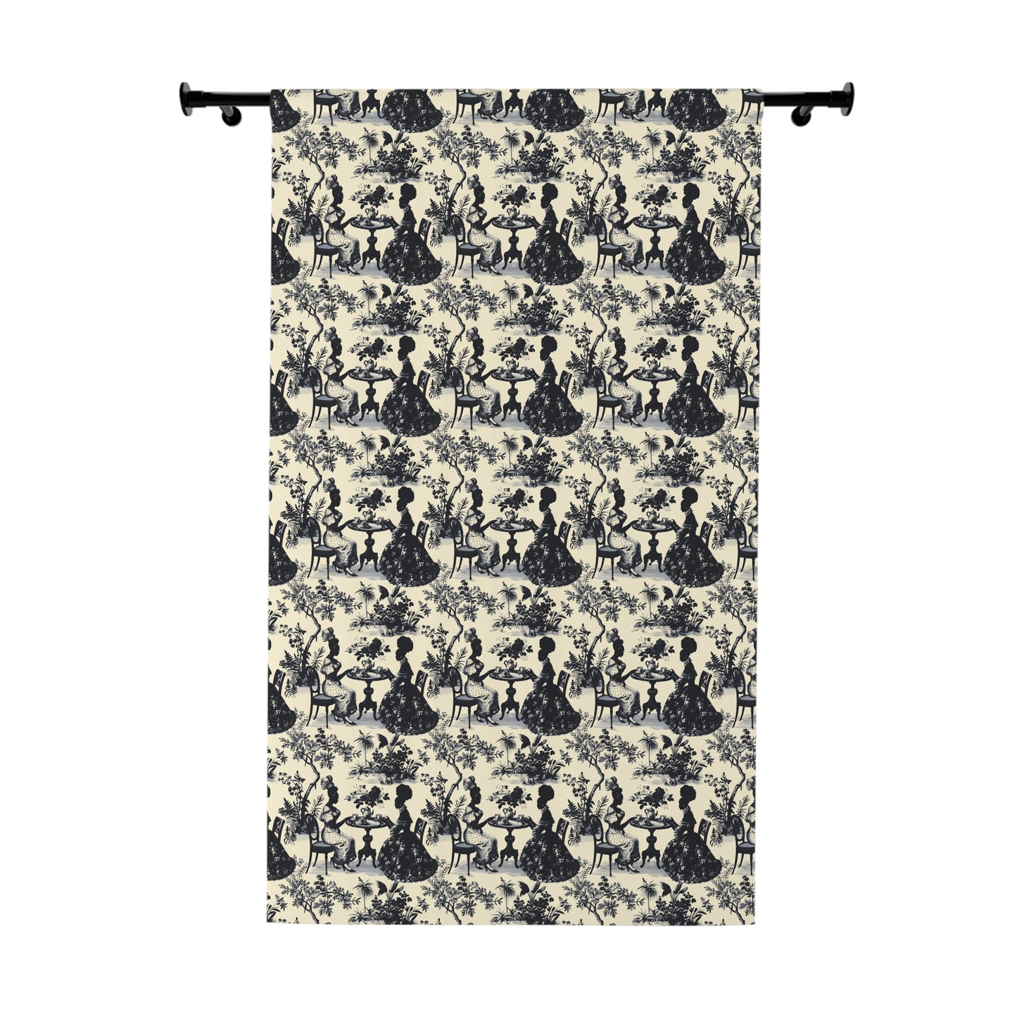 1-Panel High Tea in the Garden Black Toile de Jouy Elegant Window Curtain, Black Floral Drapes, Vintage Style, French Country Curtains