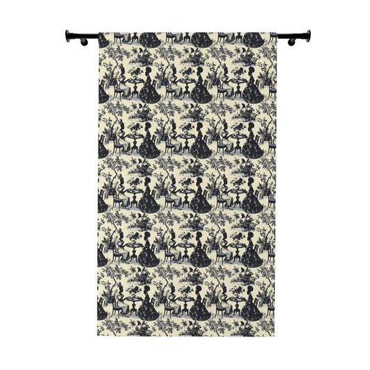 1-Panel High Tea in the Garden Black Toile de Jouy Elegant Window Curtain, Black Floral Drapes, Vintage Style, French Country Curtains