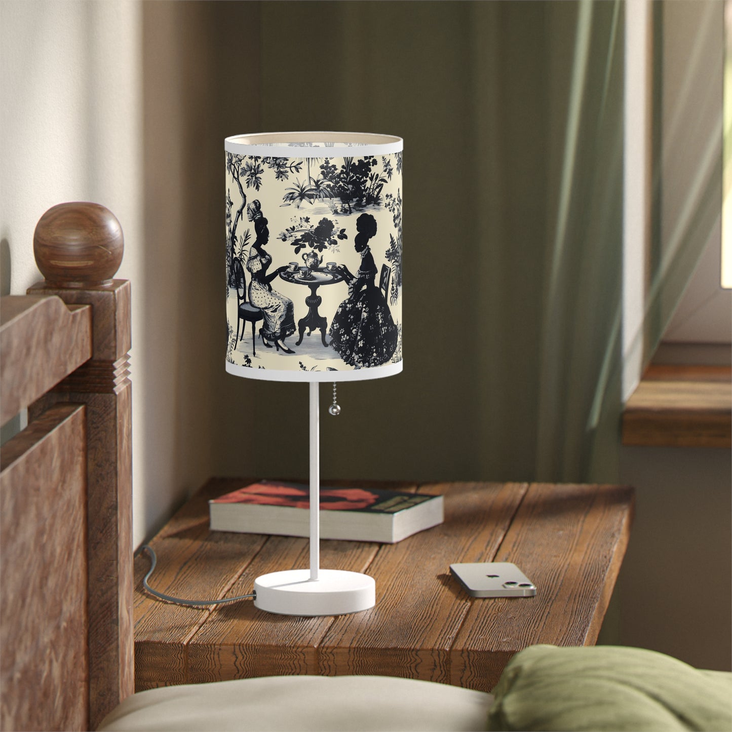 Black High Tea in the Garden Toile de Jouy Lamp on a Stand, US|CA plug