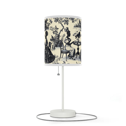 Black High Tea in the Garden Toile de Jouy Lamp on a Stand, US|CA plug