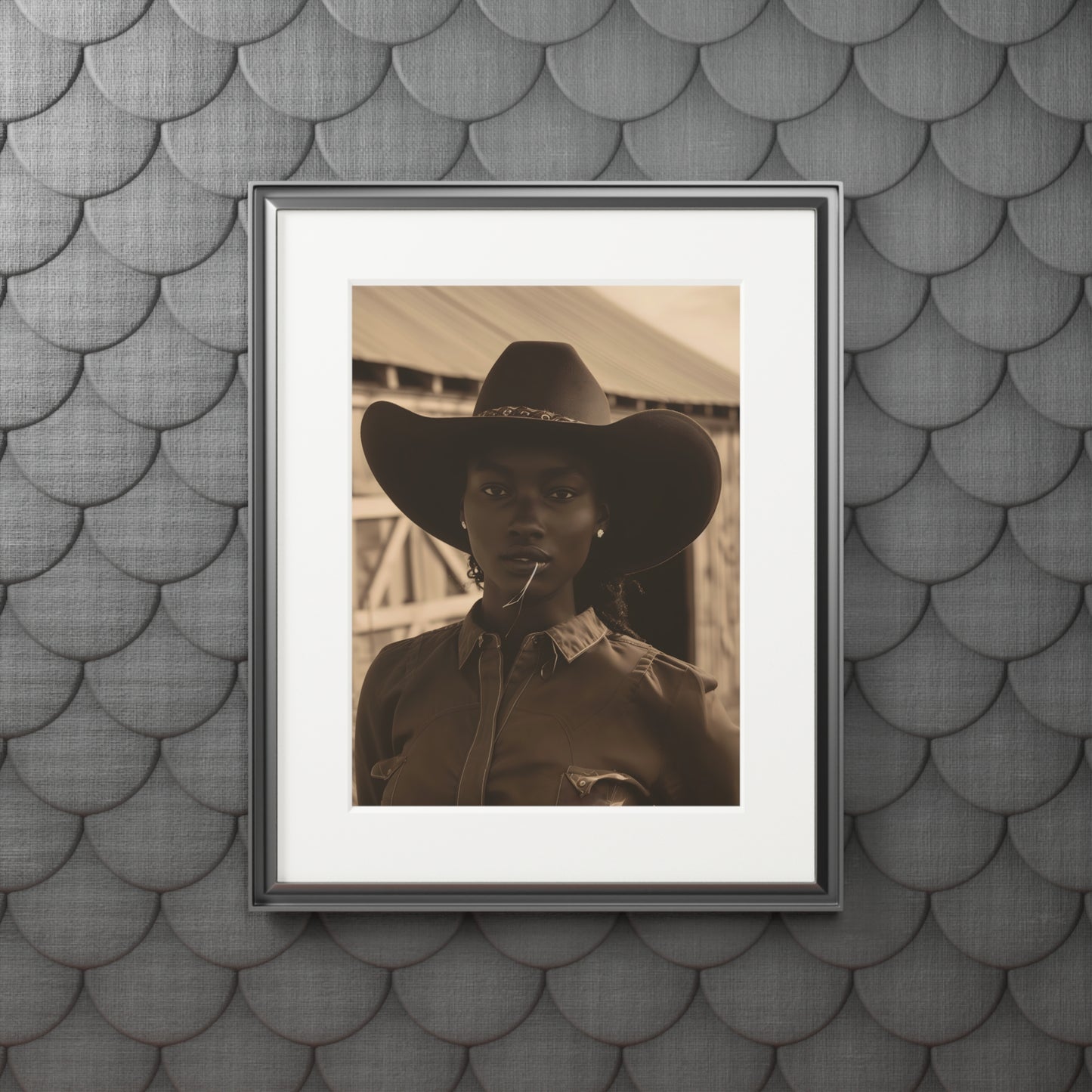 Black Cowgirl, Fine Art Prints (Passepartout Paper Frame)