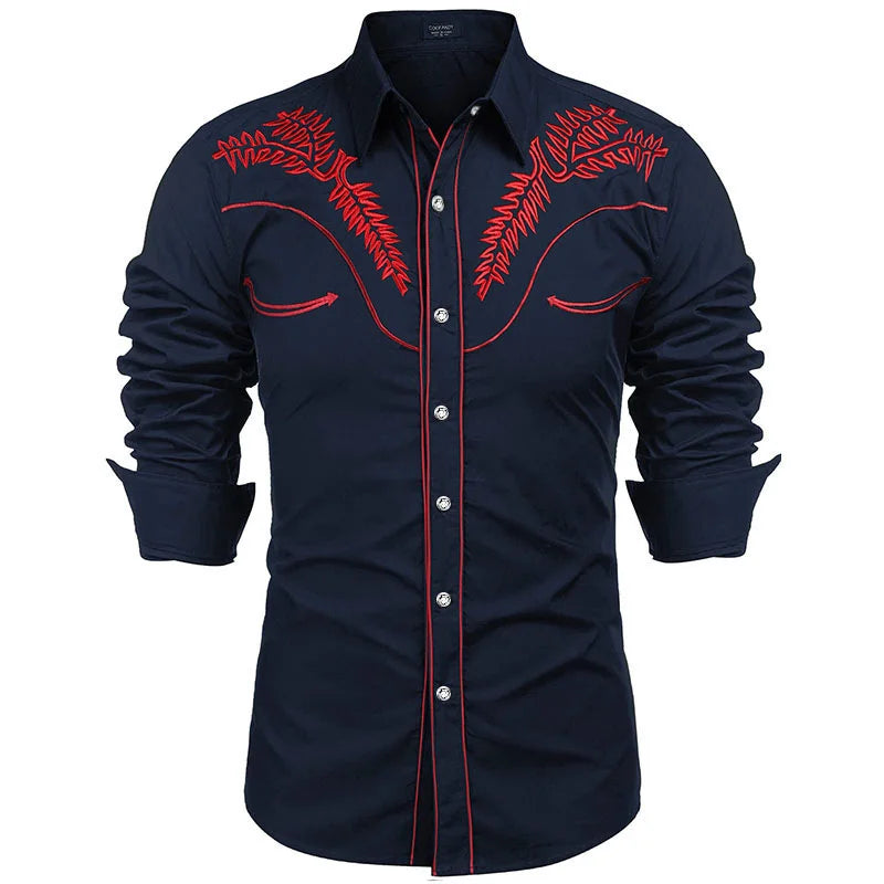 Western Cowboy Shirt Mens Stylish Printed Slim Long Sleeve Party Shirts for Men Casual Design Banquet Button Shirt Male camisas