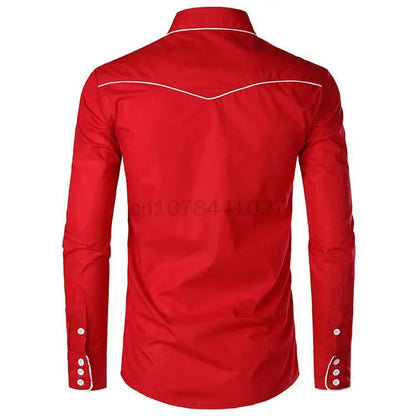 Western Cowboy Shirts Men Long Sleeve Embroidered Shirts Spring Autumn Slim Fit Casual Button Down Black White Shirt Male