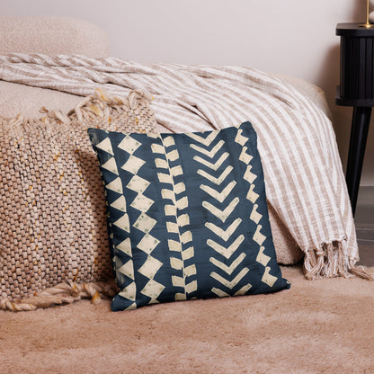 Navy and Cream Blue Throw Pillow, African Mudcloth Throw Pillow, Abstract Pattern Throw Pillow, Premium Pillow, Cream Pillow