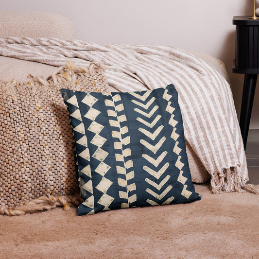 Navy and Cream Blue Throw Pillow, African Mudcloth Throw Pillow, Abstract Pattern Throw Pillow, Premium Pillow, Cream Pillow