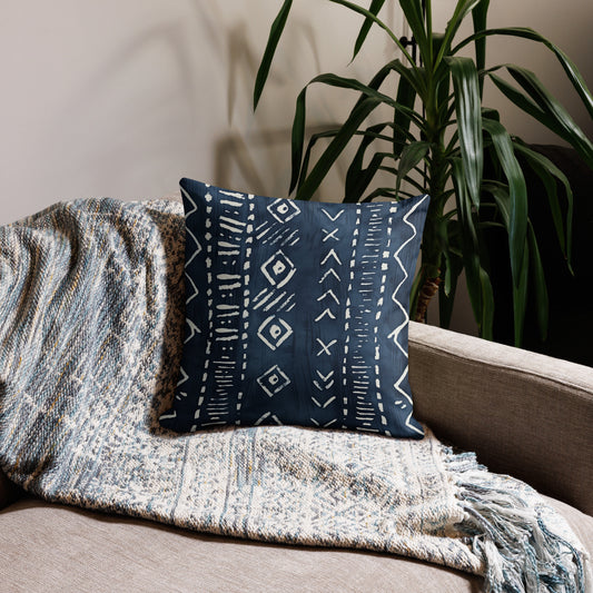 Navy and Beige Blue Throw Pillow, African Mudcloth Throw Pillow, Abstract Pattern Throw Pillow, Premium Pillow, Cream Pillow