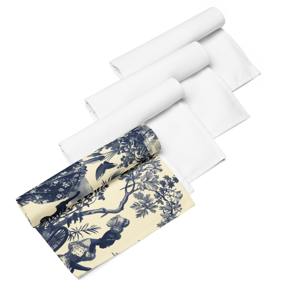 Toile de Jouy Napkin, Blue Floral Napkin, Cream Napkin