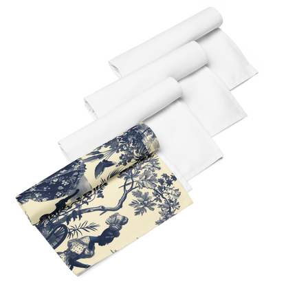 Toile de Jouy Napkin, Blue Floral Napkin, Cream Napkin