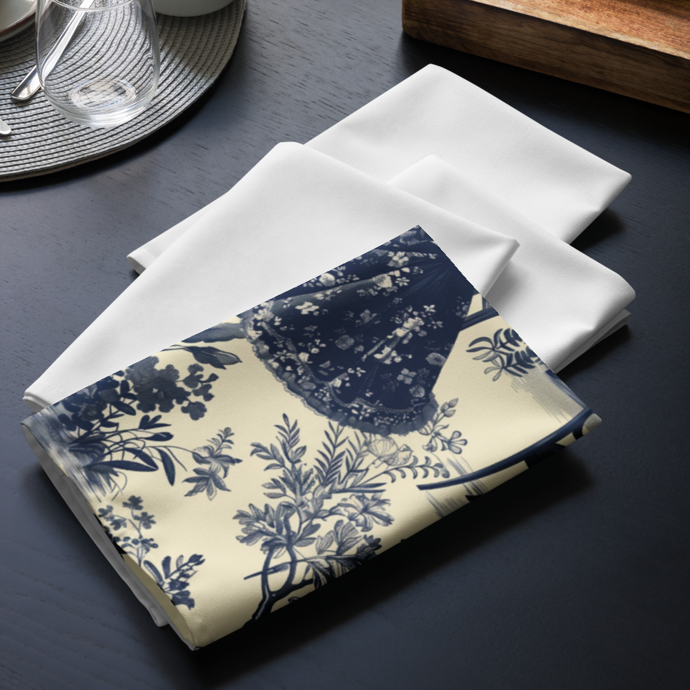 Toile de Jouy Napkin, Blue Floral Napkin, Cream Napkin