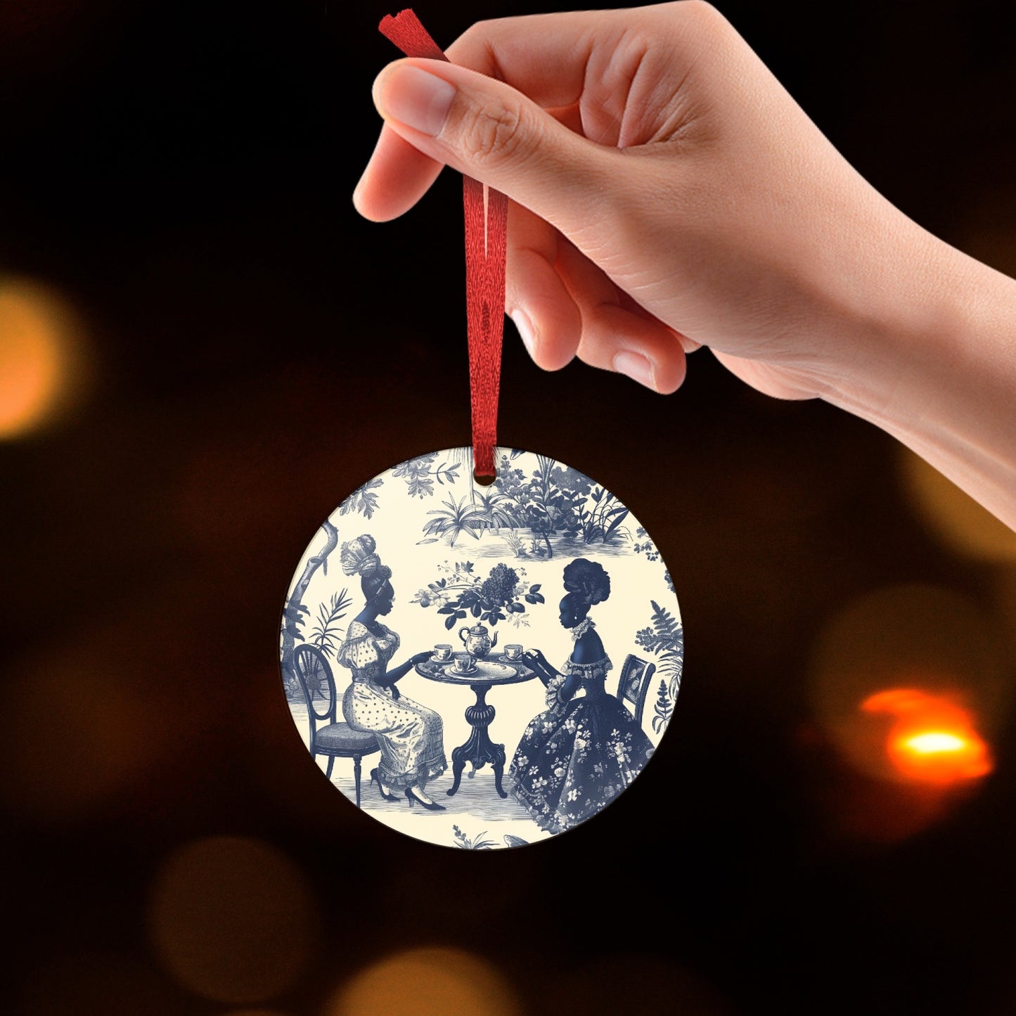 High Tea in the Garden Acrylic Round Hanging Ornament