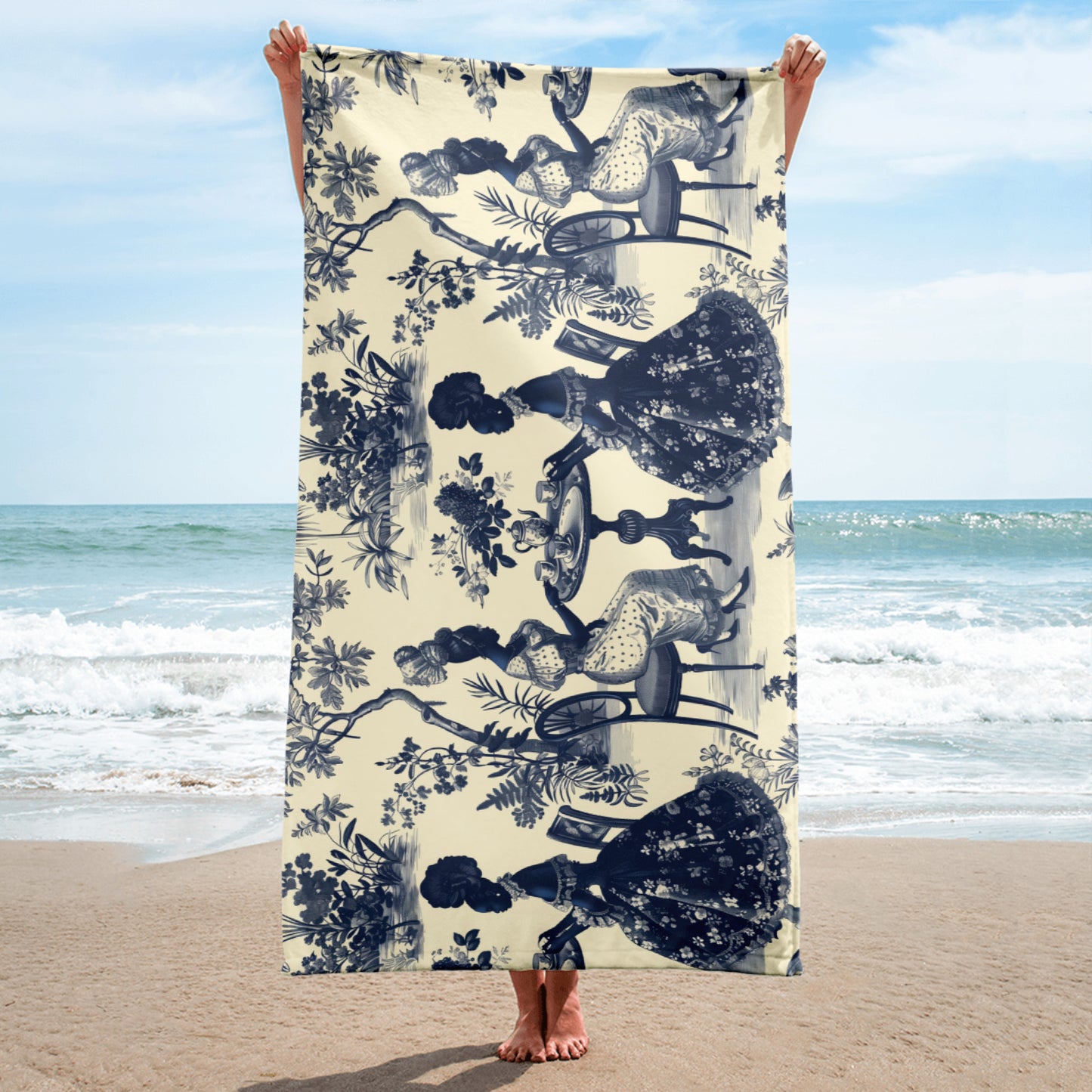 High Tea in the Garden Toile de Jouy Luxury Bath Towel