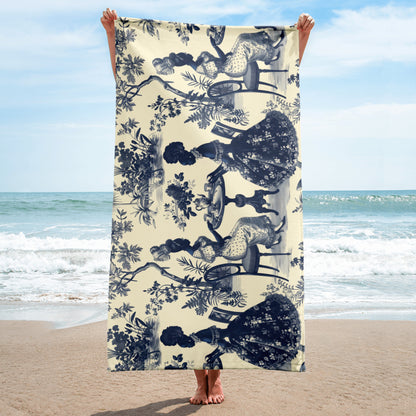 High Tea in the Garden Toile de Jouy Luxury Bath Towel