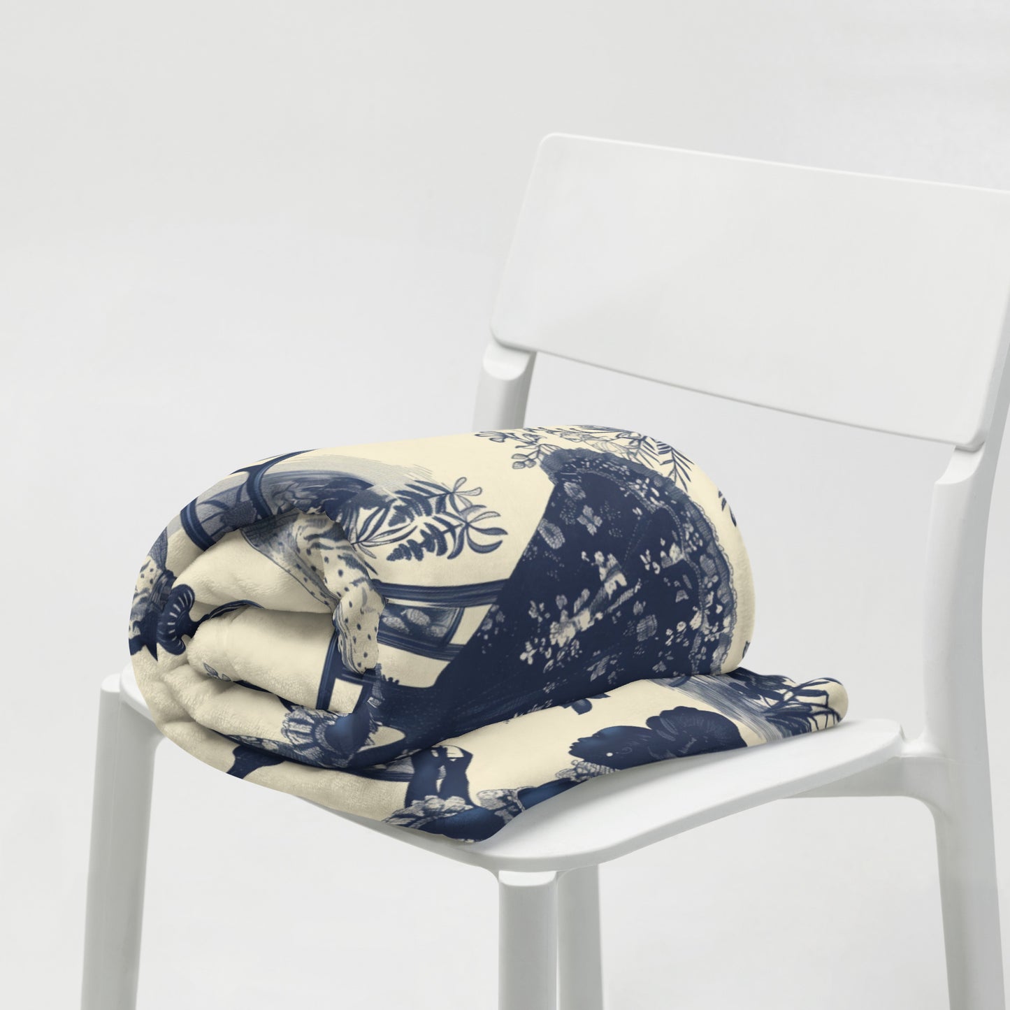Toile de jouy Throw Blanket, Blue Floral Blanket, Cream Blanket, Toile Home Decor Blanket, African American Women Art, Black Art Decor